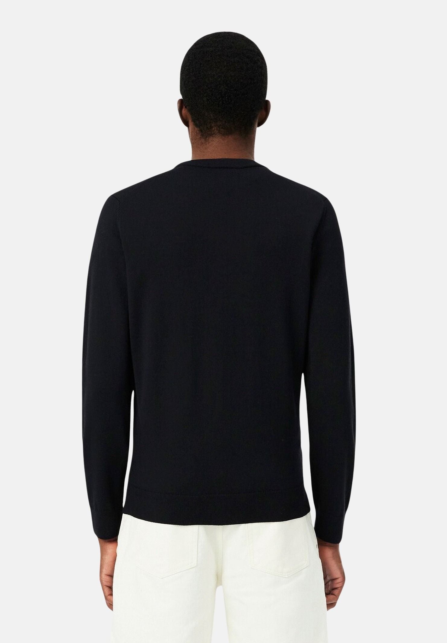 LACOSTE Maglione girocollo in lana merino color nero da uomo con coccodrillo ricamato tono su tono AH1969 031 LACOSTE 
