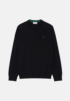 LACOSTE Maglione girocollo in lana merino color nero da uomo con coccodrillo ricamato tono su tono AH1969 031 LACOSTE 