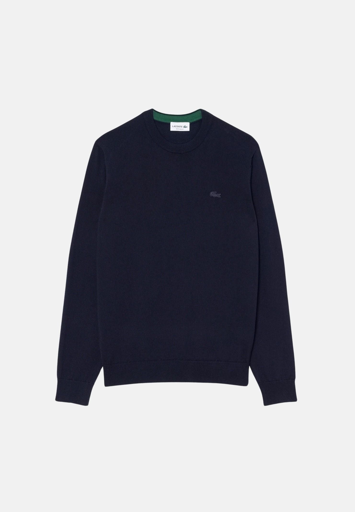 LACOSTE Maglione girocollo blu scuro da uomo, con maniche lunghe, bordi a costine e coccodrillo ricamato.<BR/> AH1969 GJP LACOSTE 