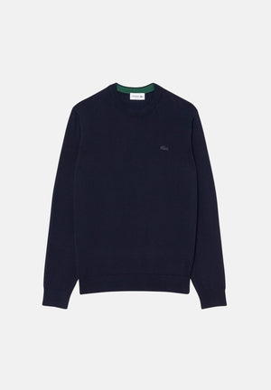 LACOSTE Maglione girocollo blu scuro da uomo, con maniche lunghe, bordi a costine e coccodrillo ricamato.<BR/> AH1969 GJP LACOSTE 