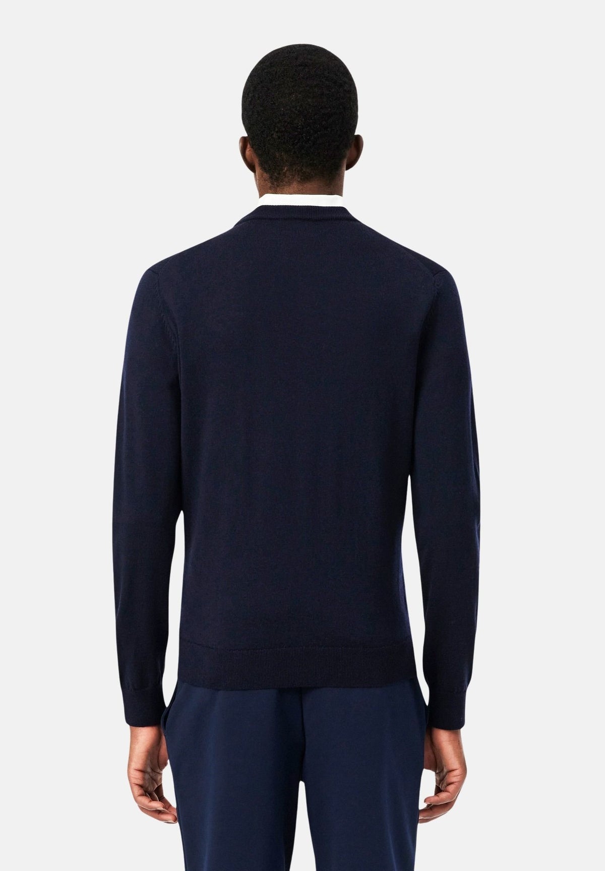 LACOSTE Maglione girocollo blu scuro da uomo, con maniche lunghe, bordi a costine e coccodrillo ricamato.<BR/> AH1969 GJP LACOSTE 