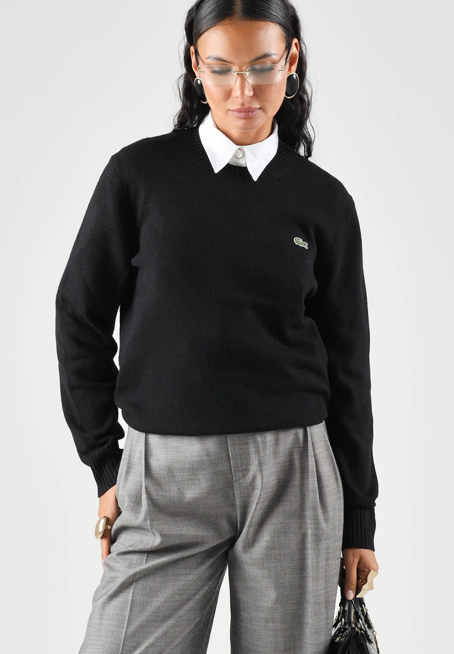 LACOSTE Maglione girocollo nero per uomo e donna con logo coccodrillo applicato AH2916 031 LACOSTE 