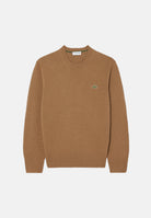 LACOSTE Maglia girocollo WOOL CREWNECK JUMPER beige per uomo in pura lana con scollo rotondo e logo ricamato. AH2916 SIX LACOSTE 