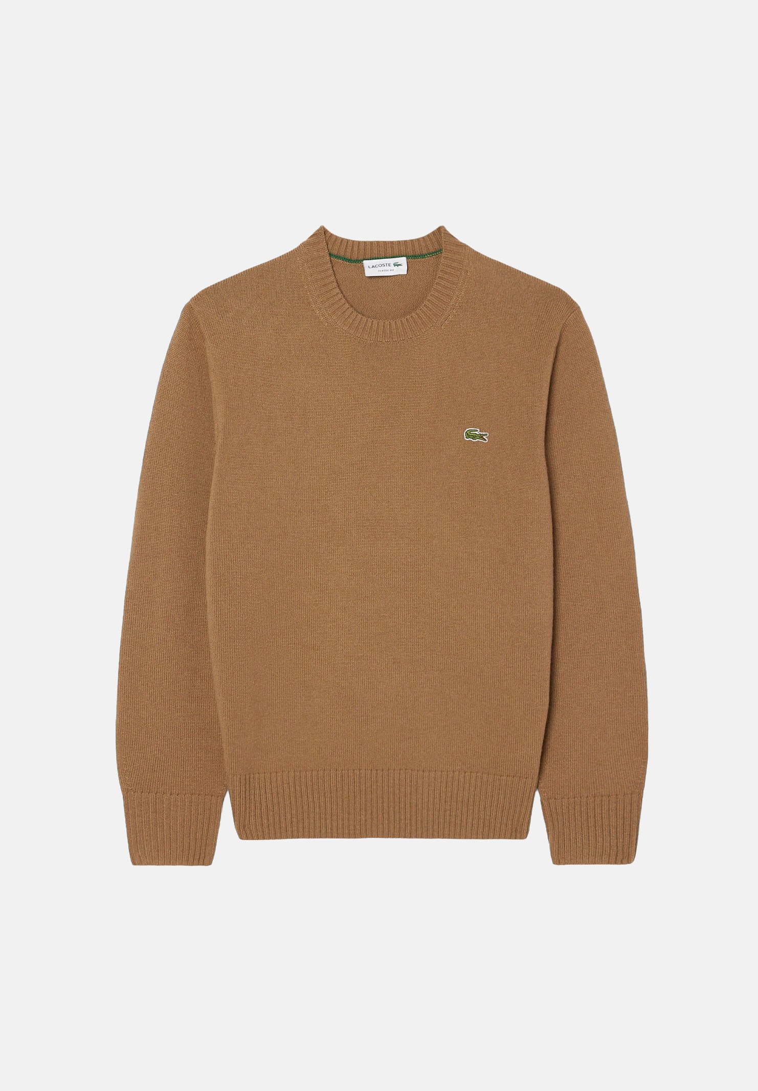 LACOSTE Maglia girocollo WOOL CREWNECK JUMPER beige per uomo in pura lana con scollo rotondo e logo ricamato. AH2916 SIX LACOSTE 