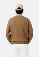 LACOSTE Maglia girocollo WOOL CREWNECK JUMPER beige per uomo in pura lana con scollo rotondo e logo ricamato. AH2916 SIX LACOSTE 