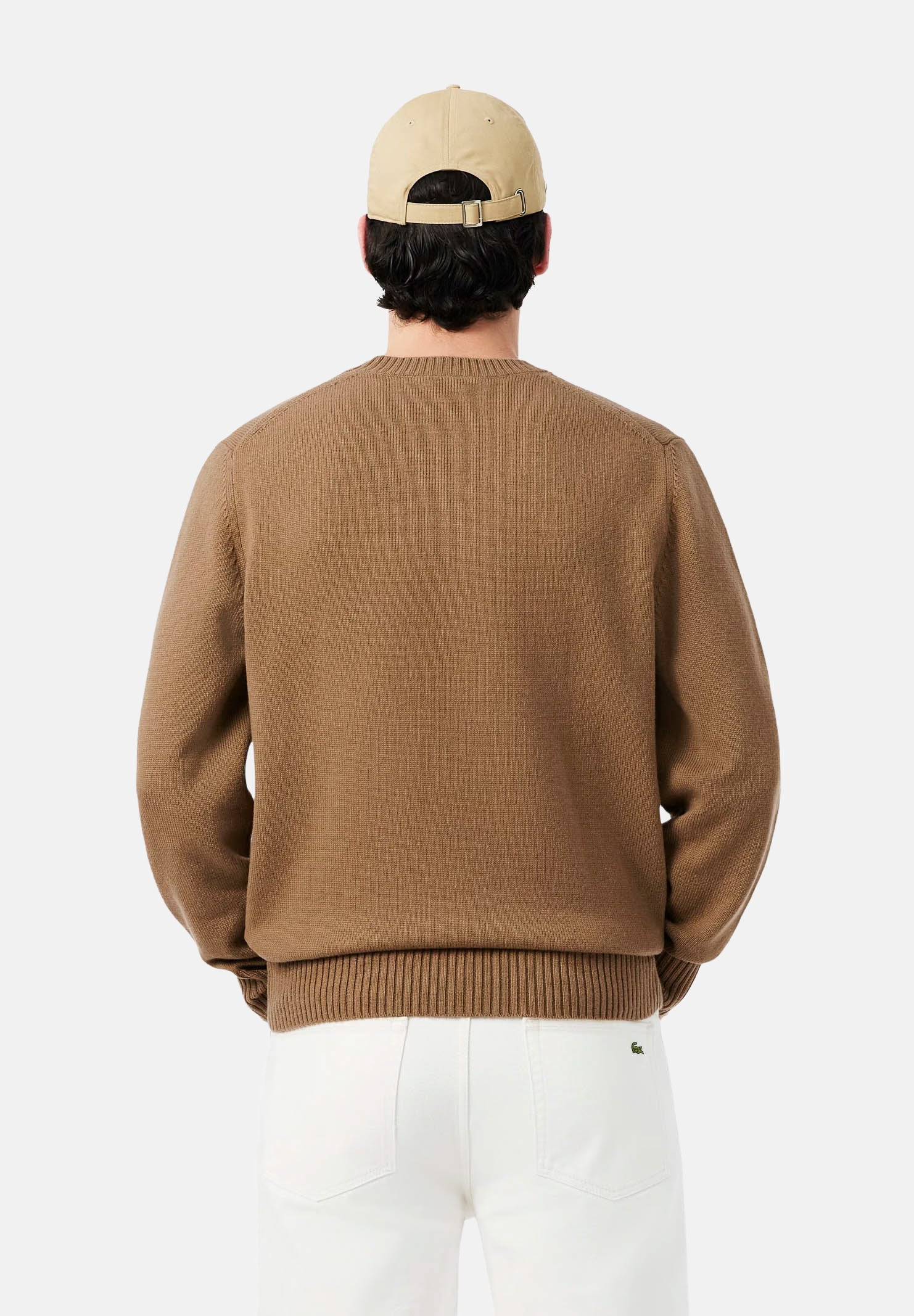 LACOSTE Maglia girocollo WOOL CREWNECK JUMPER beige per uomo in pura lana con scollo rotondo e logo ricamato. AH2916 SIX LACOSTE 
