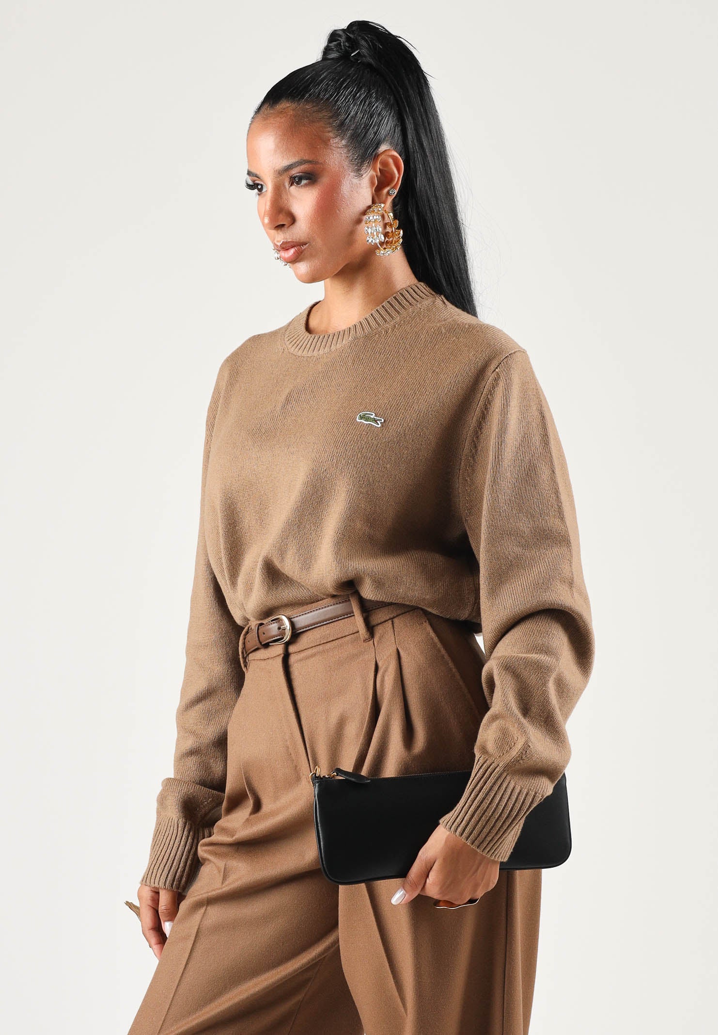 LACOSTE Maglione girocollo WOOL CREWNECK JUMPER beige per uomo e donna  con logo iconico ricamato AH2916 SIX LACOSTE 