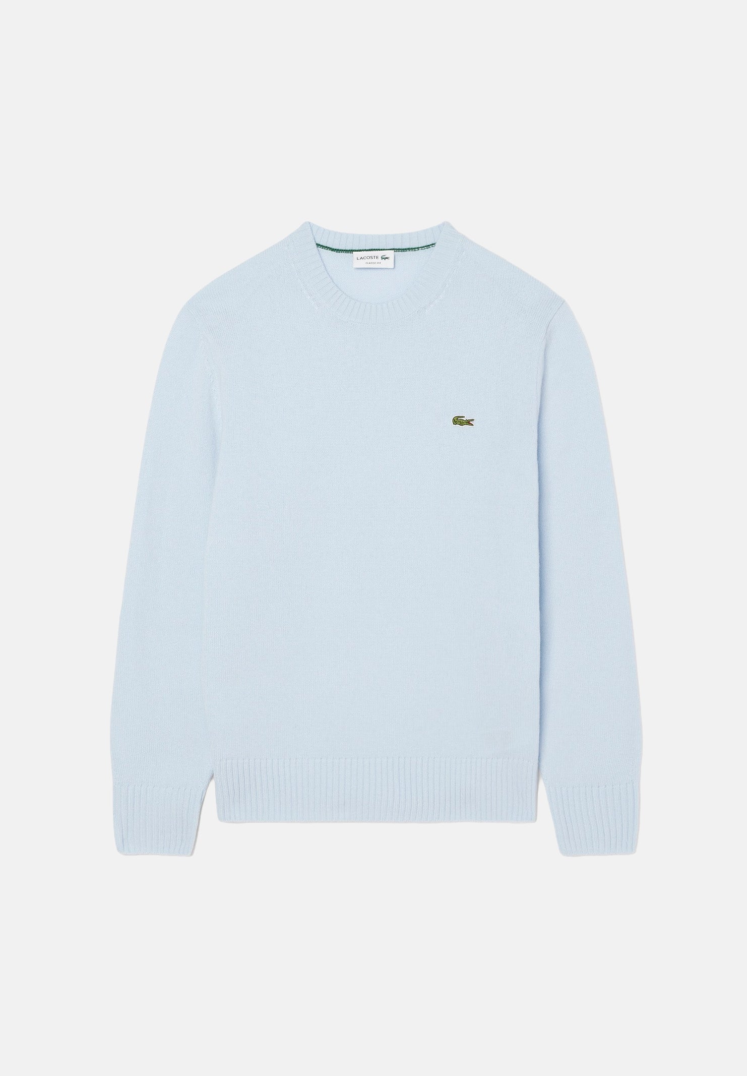 LACOSTE Maglia girocollo WOOL CREWNECK JUMPER celeste per uomo e donna con logo iconico ricamato. AH2916 T01 LACOSTE 