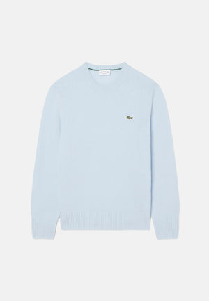 LACOSTE Maglia girocollo WOOL CREWNECK JUMPER celeste per uomo e donna con logo iconico ricamato. AH2916 T01 LACOSTE 
