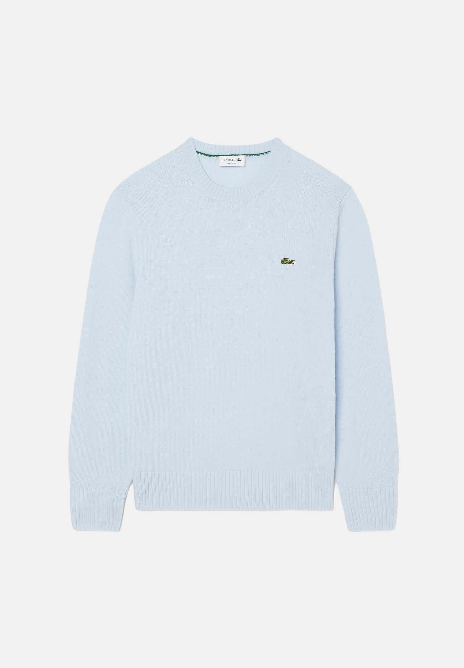 LACOSTE Maglione girocollo WOOL CREWNECK JUMPER celeste per uomo e donna con logo iconico ricamato. AH2916 T01 LACOSTE 