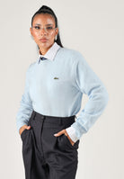 LACOSTE Maglione girocollo WOOL CREWNECK JUMPER celeste per uomo e donna con logo iconico ricamato. AH2916 T01 LACOSTE 