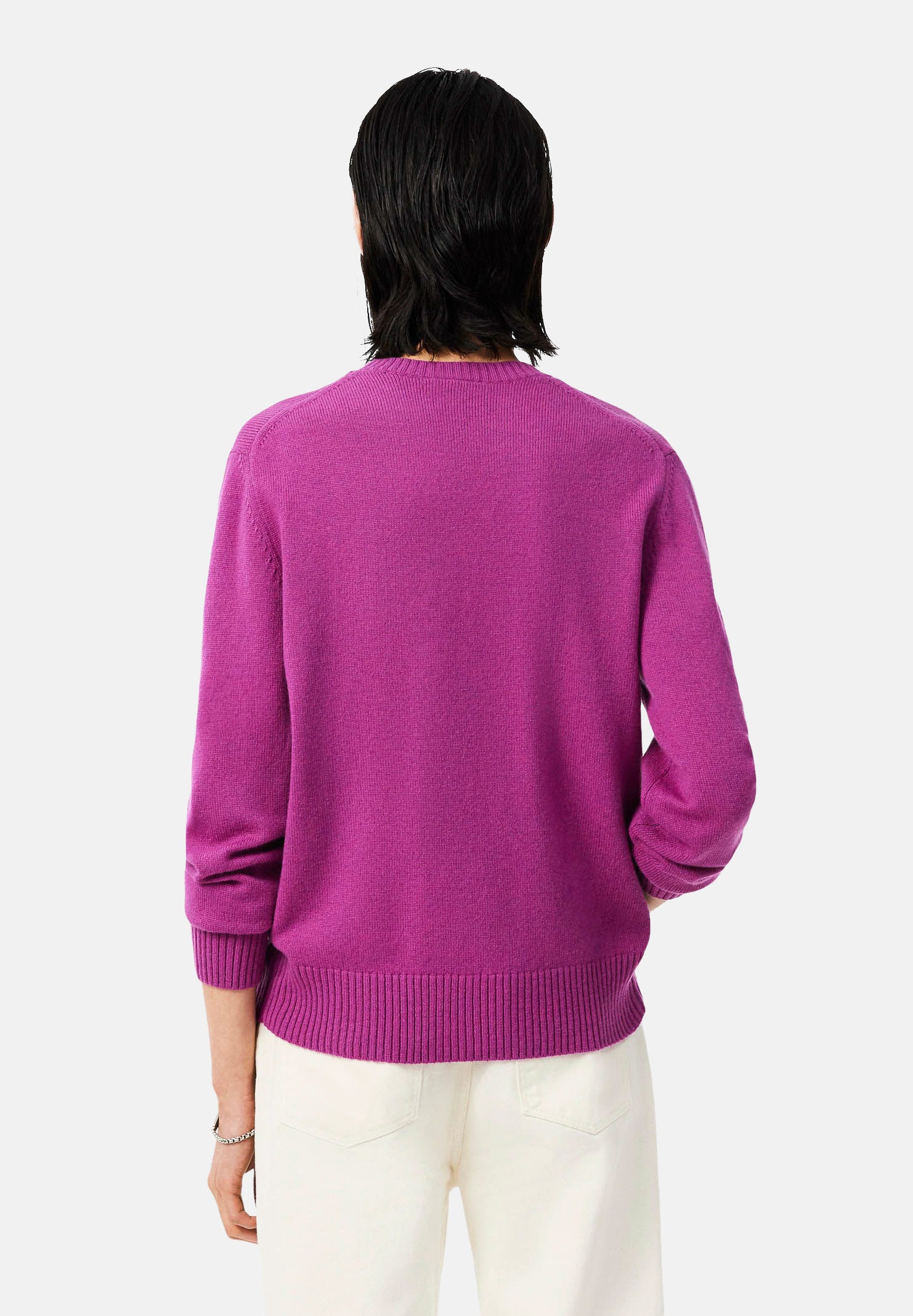 LACOSTE Maglia girocollo WOOL CREWNECK JUMPER fucsia per uomo e donna con scollo rotondo e dettagli a costine AH2916 ZK2 LACOSTE 