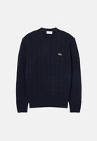 LACOSTE Maglia girocollo CABLE KNIT JUMPER blu da uomo in cotone lavorato a trecce AH2924 166 LACOSTE 