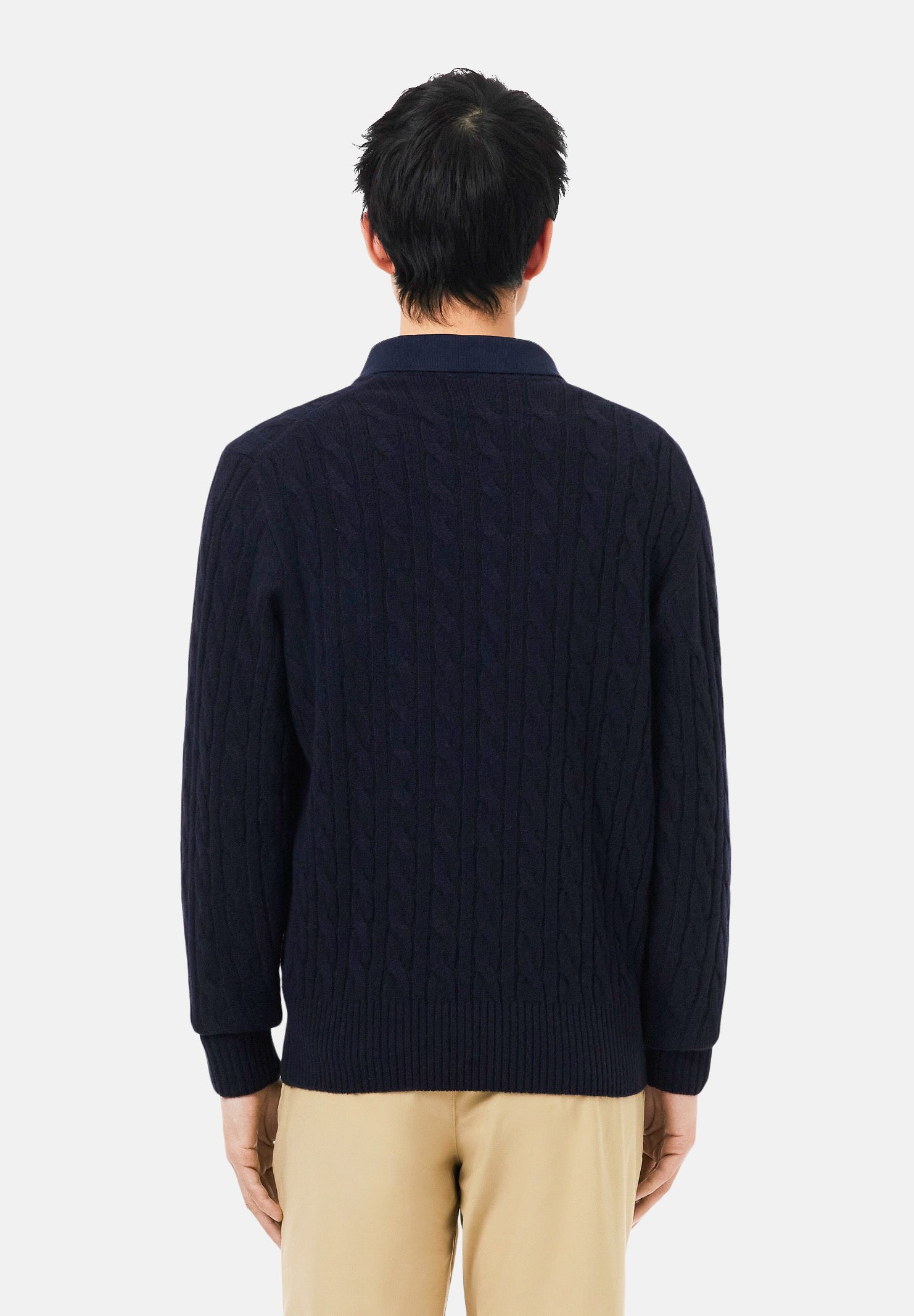 LACOSTE Maglia girocollo CABLE KNIT JUMPER blu per uomo e donna in cotone lavorato a trecce AH2924 166 LACOSTE 