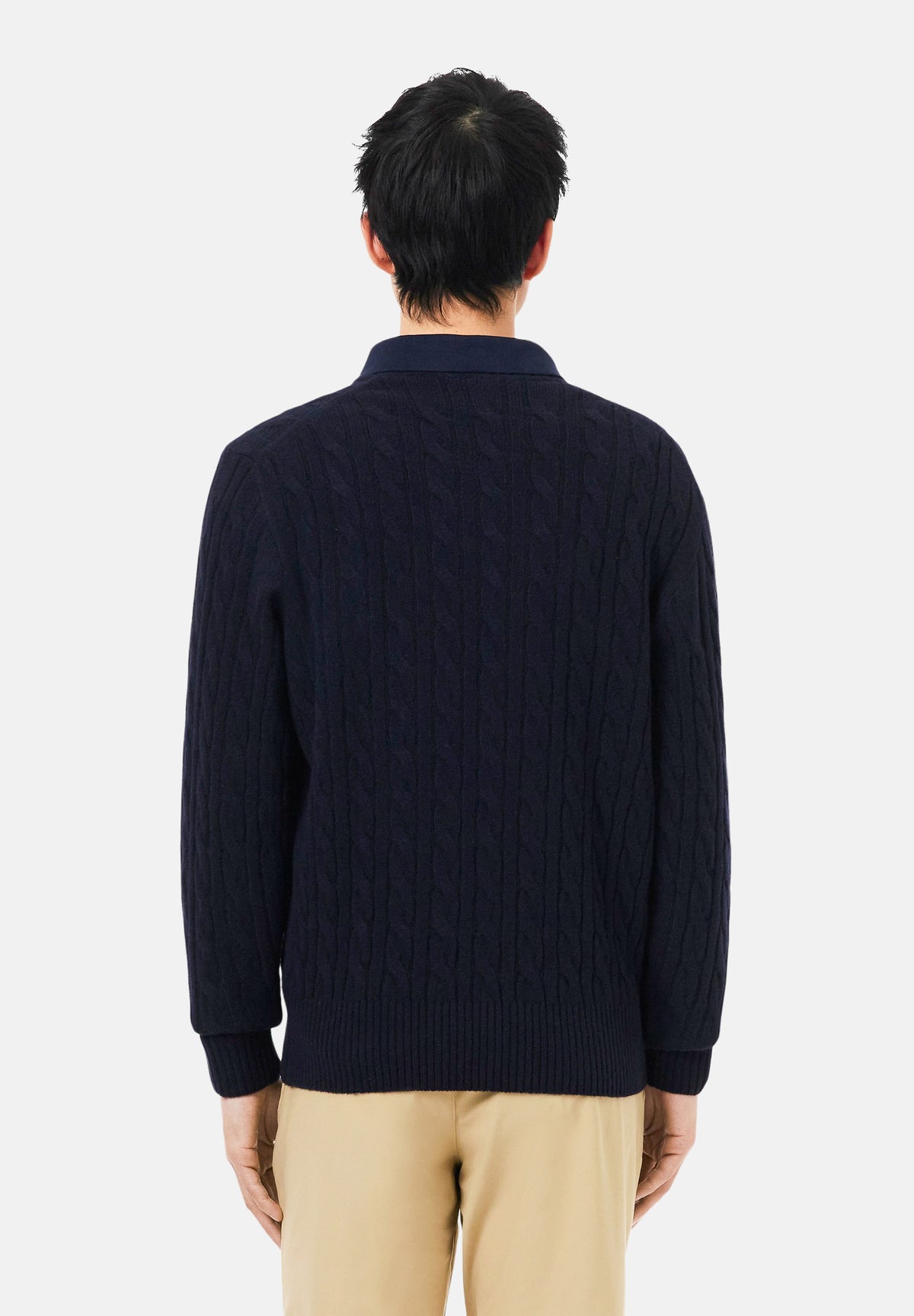 LACOSTE Maglia girocollo CABLE KNIT JUMPER blu per uomo e donna in cotone lavorato a trecce AH2924 166 LACOSTE 