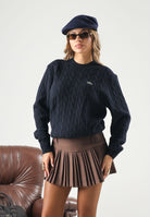 LACOSTE Maglione girocollo CABLE KNIT JUMPER blu in lana con lavorazione a trecce per uomo e donna AH2924 166 LACOSTE 