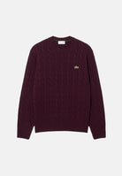 LACOSTE Maglia girocollo CABLE KNIT JUMPER bordeaux per uomo e donna in cotone lavorato a trecce AH2924 3KE LACOSTE 