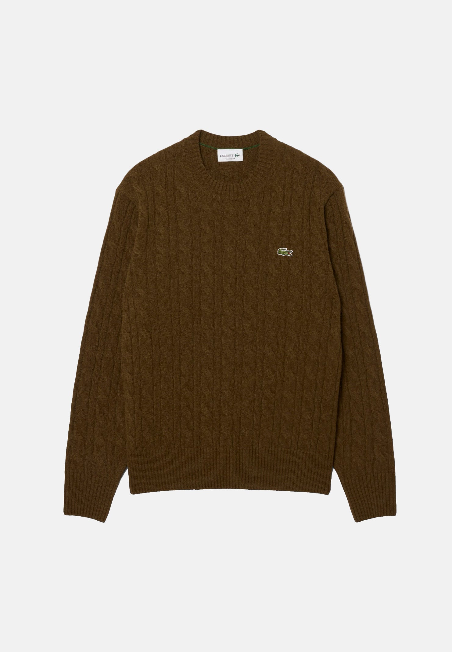 LACOSTE Maglioncino CABLE KNIT JUMPER marrone per uomo e donna con lavorazione a trecce AH2924 DPD LACOSTE 