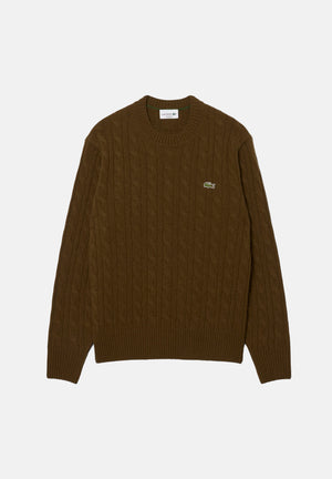LACOSTE Maglioncino CABLE KNIT JUMPER marrone per uomo e donna con lavorazione a trecce AH2924 DPD LACOSTE 