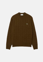 LACOSTE Maglioncino CABLE KNIT JUMPER marrone per uomo e donna con lavorazione a trecce AH2924 DPD LACOSTE 