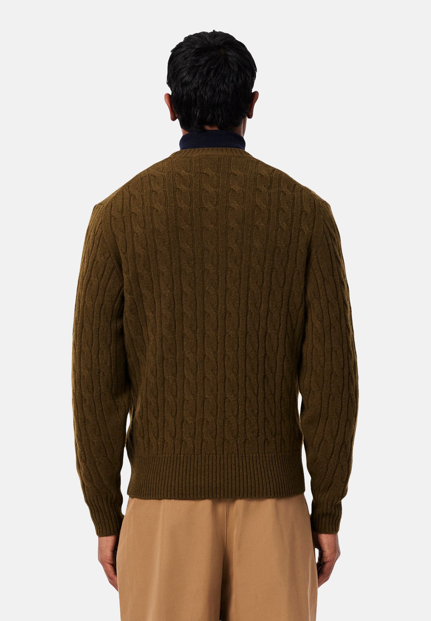 LACOSTE Maglioncino CABLE KNIT JUMPER marrone per uomo e donna con lavorazione a trecce AH2924 DPD LACOSTE 
