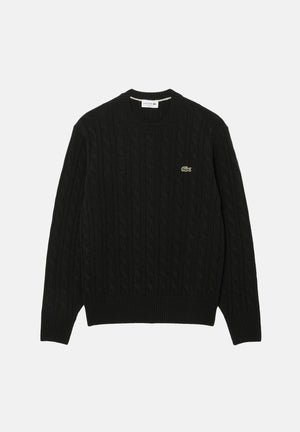 LACOSTE Maglioncino CABLE KNIT JUMPER nero per uomo e donna con lavorazione a trecce AH2924 GJP LACOSTE 