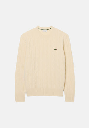LACOSTE Maglia girocollo CABLE KNIT JUMPER vaniglia per uomo con lavorazione a trecce AH2924 XFJ LACOSTE 