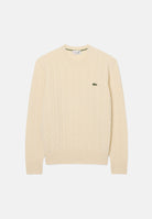 LACOSTE Maglia girocollo CABLE KNIT JUMPER vaniglia per uomo con lavorazione a trecce AH2924 XFJ LACOSTE 
