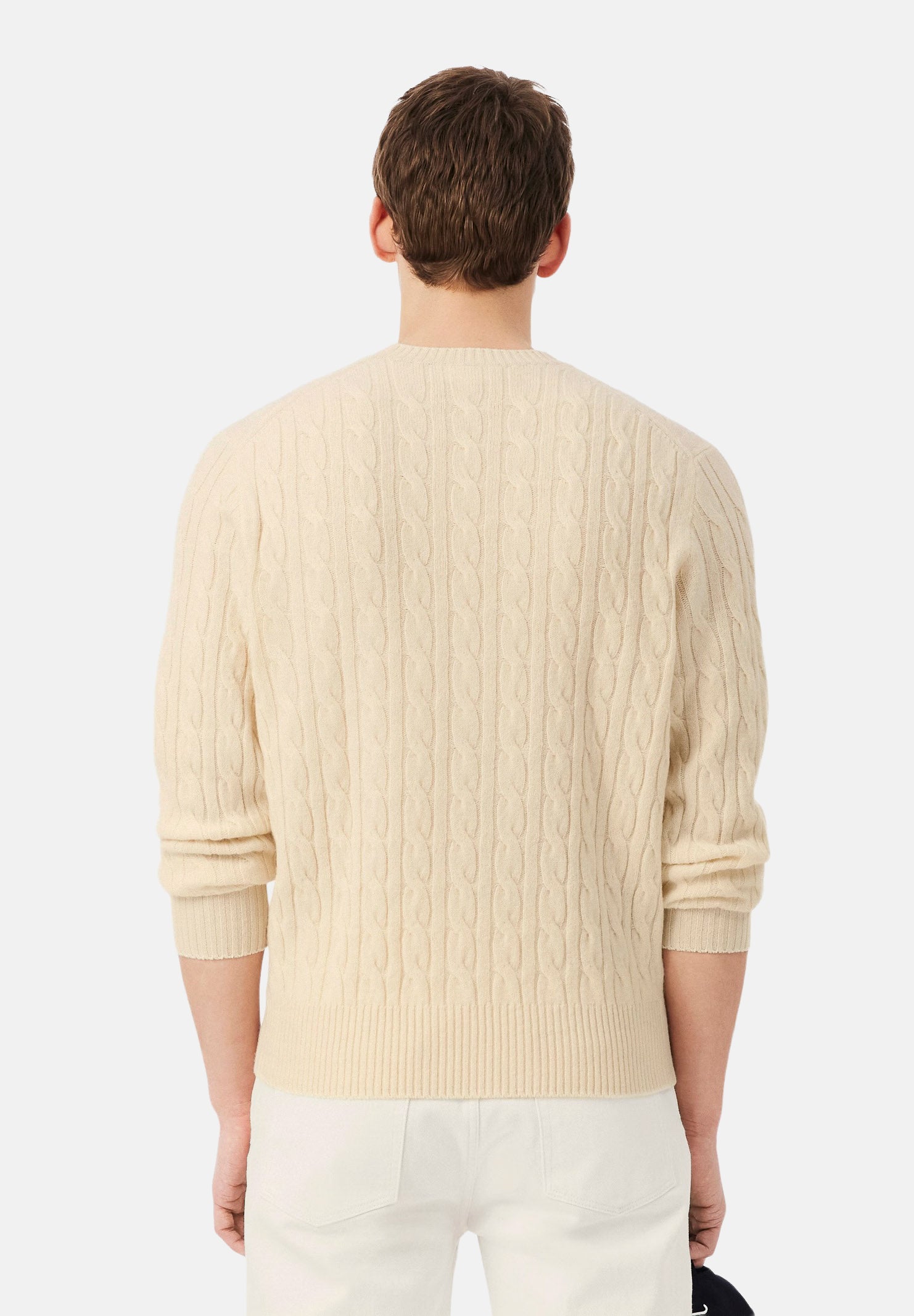 LACOSTE Maglia girocollo CABLE KNIT JUMPER vaniglia per uomo e donna con lavorazione a trecce AH2924 XFJ LACOSTE 