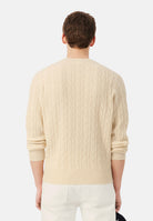 LACOSTE Maglia girocollo CABLE KNIT JUMPER vaniglia per uomo e donna con lavorazione a trecce AH2924 XFJ LACOSTE 