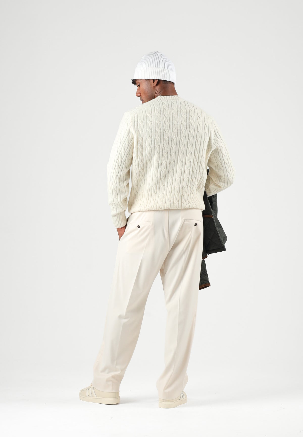 LACOSTE Maglia girocollo CABLE KNIT JUMPER vaniglia per uomo e donna con lavorazione a trecce AH2924 XFJ LACOSTE 