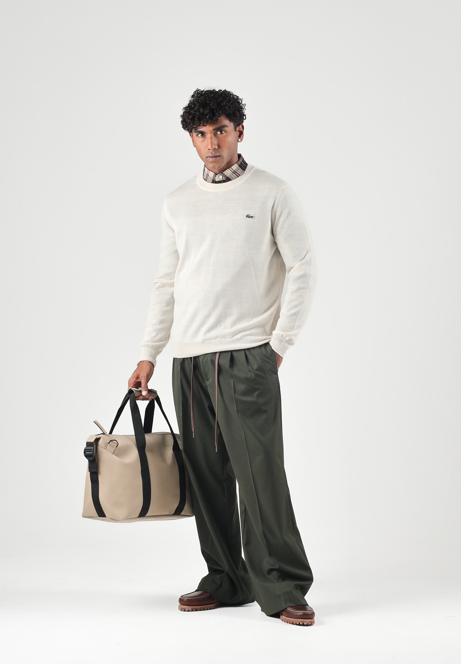 LACOSTE Maglia girocollo beige chiaro da uomo con mini logo iconico AH3225 XFJ LACOSTE 