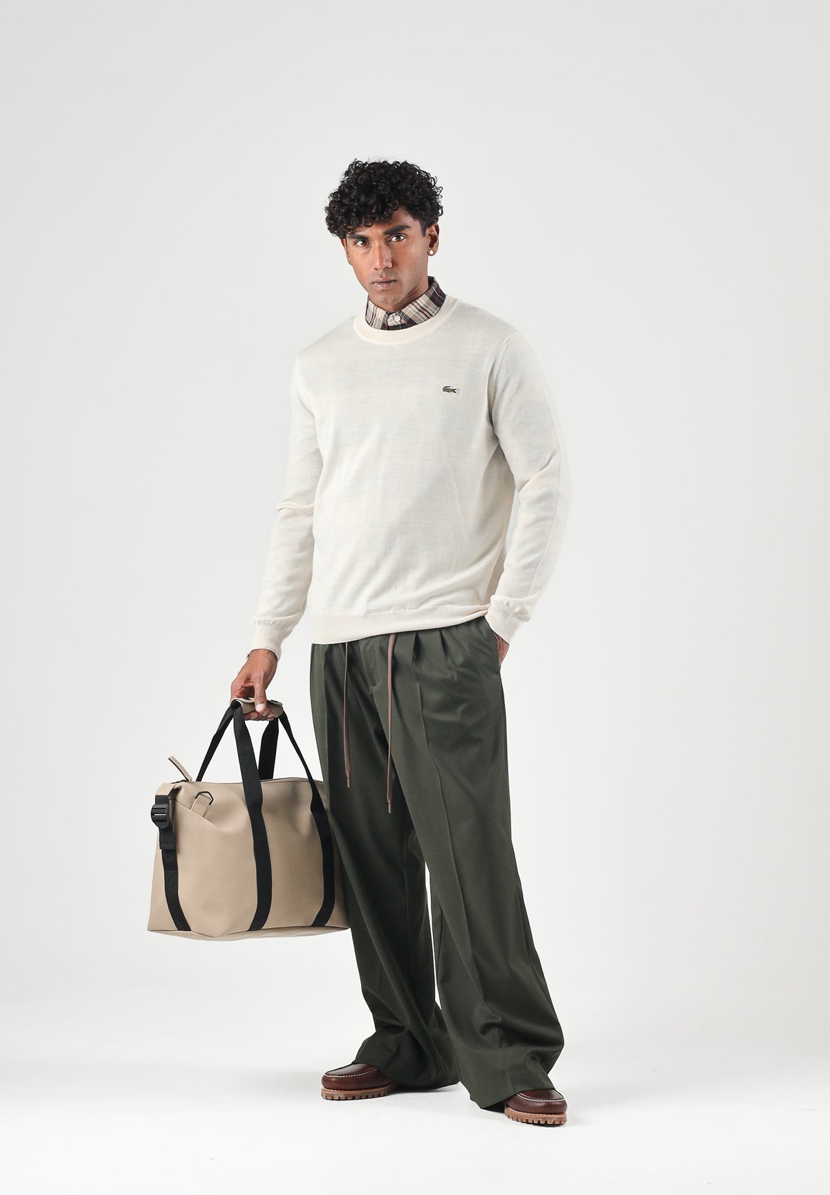 LACOSTE Maglia girocollo panna da uomo con mini logo iconico AH3225 XFJ LACOSTE 