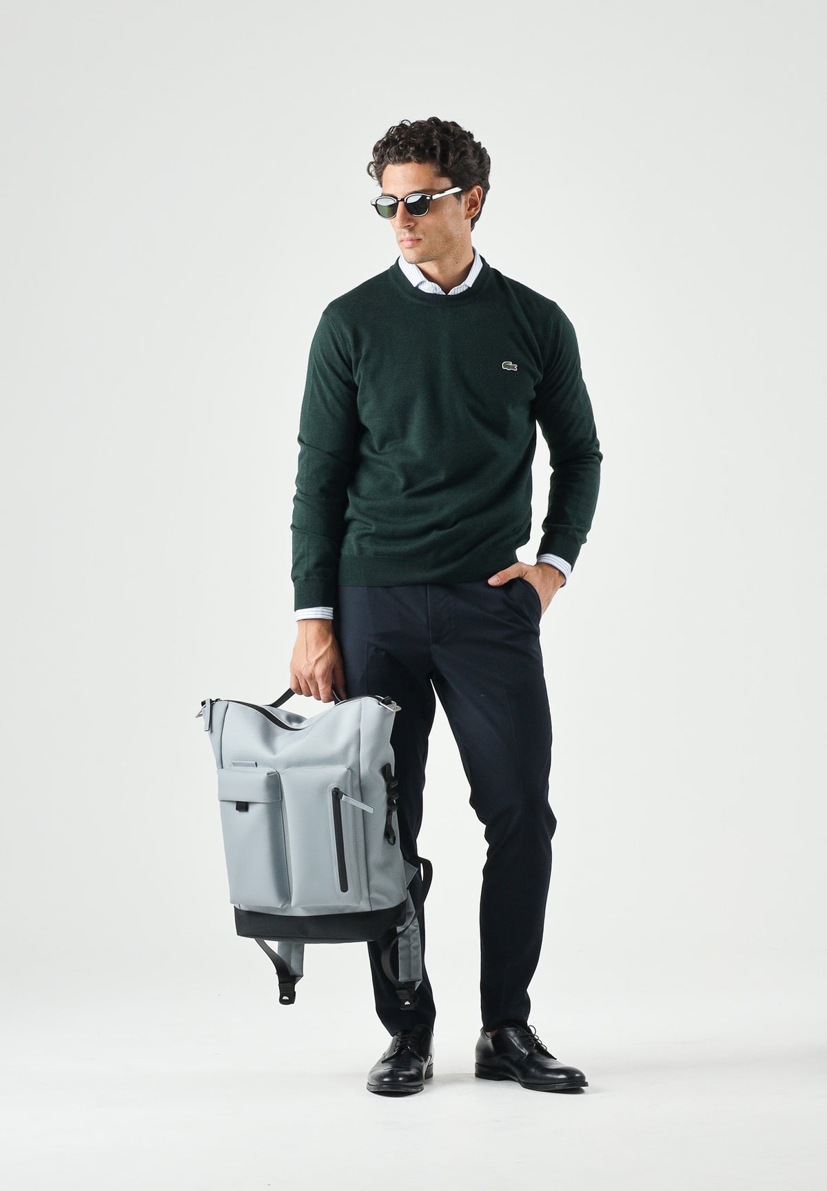 LACOSTE Maglione girocollo verde scuro da uomo con iconico logo coccodrillo laterale AH3225 YZP LACOSTE 