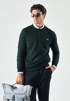 LACOSTE maglia girocollo verde scuro da uomo con iconico logo coccodrillo laterale AH3225 YZP LACOSTE 