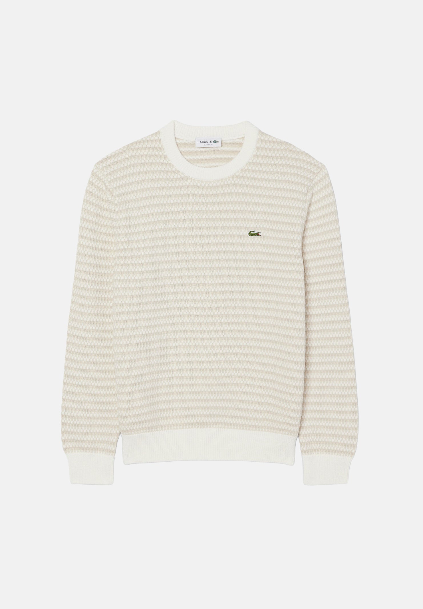 LACOSTE Maglia girocollo STRIPED CREWNECK JUMPER beige per uomo con fantasia a righe sottili AH8569 WL6 LACOSTE 