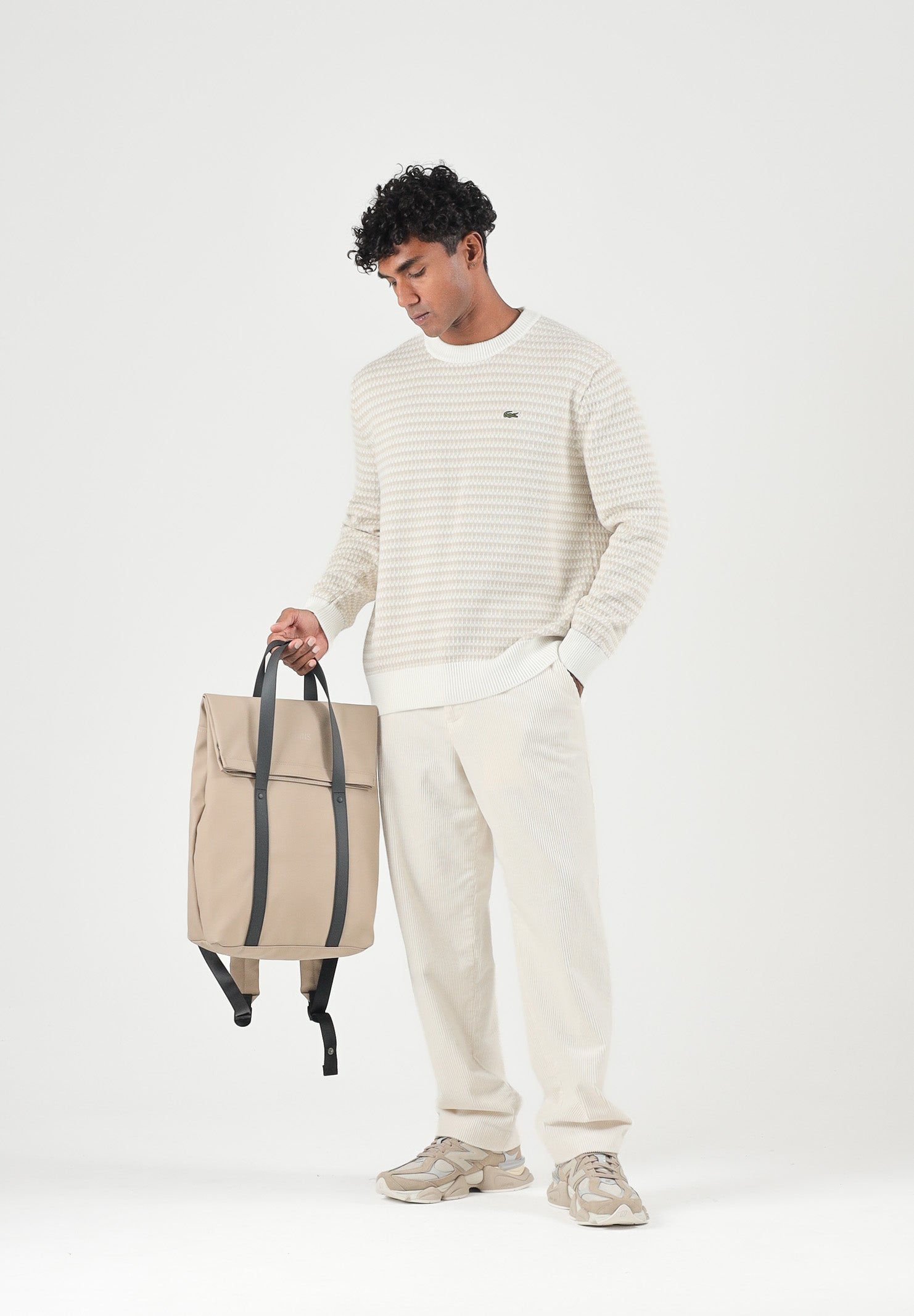 LACOSTE Maglione girocollo STRIPED CREWNECK JUMPER beige per uomo con fantasia a righe sottili AH8569 WL6 LACOSTE 