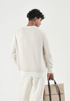 LACOSTE Maglione girocollo STRIPED CREWNECK JUMPER beige per uomo con fantasia a righe sottili AH8569 WL6 LACOSTE 