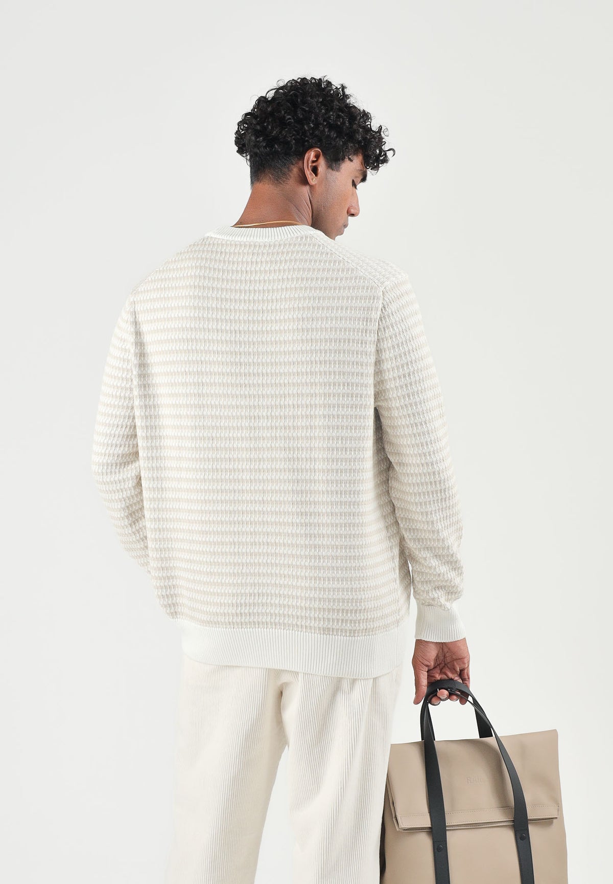 LACOSTE Maglione girocollo STRIPED CREWNECK JUMPER beige per uomo con fantasia a righe sottili AH8569 WL6 LACOSTE 