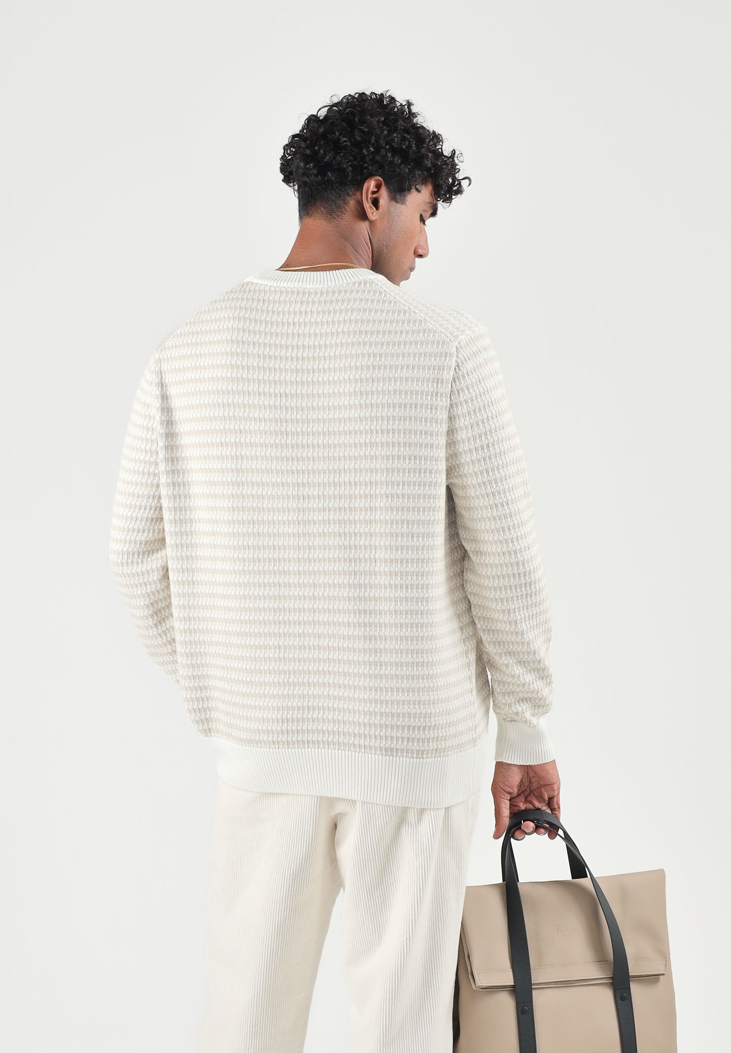 LACOSTE Maglione girocollo STRIPED CREWNECK JUMPER beige per uomo con fantasia a righe sottili AH8569 WL6 LACOSTE 