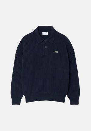 LACOSTE Polo manica lunga ZIP COLLAR KNIT  blu da uomo in maglia con colletto aperto AH8574 MXQ LACOSTE 