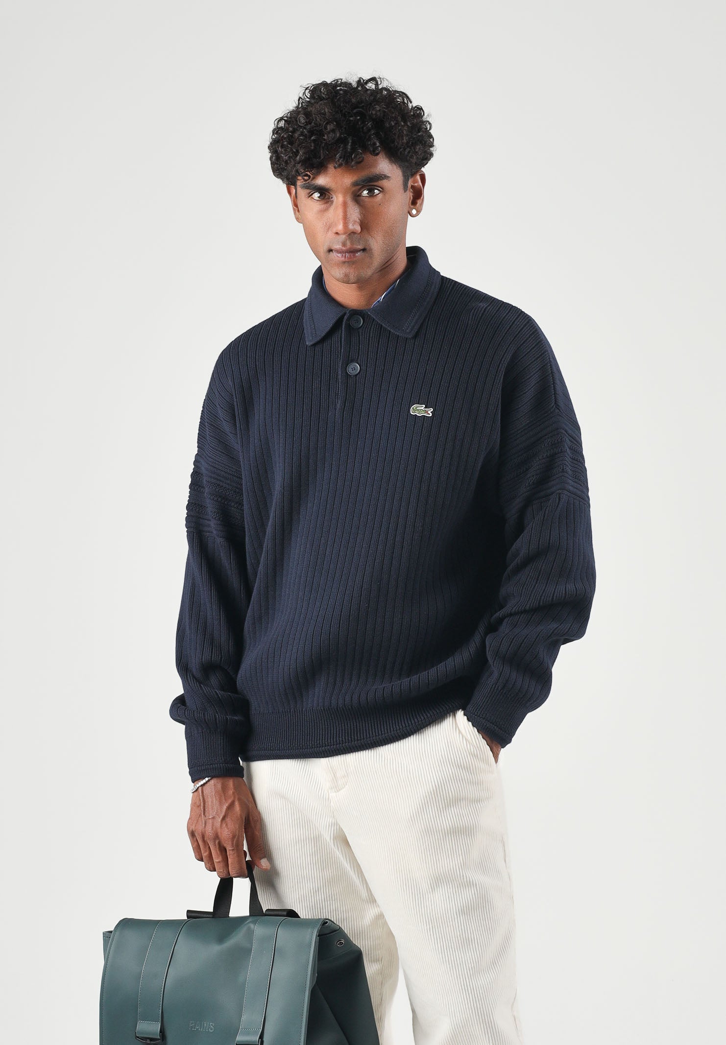 LACOSTE Maglione manica lunga ZIP COLLAR KNIT  blu da uomo in maglia con colletto aperto AH8574 MXQ LACOSTE 