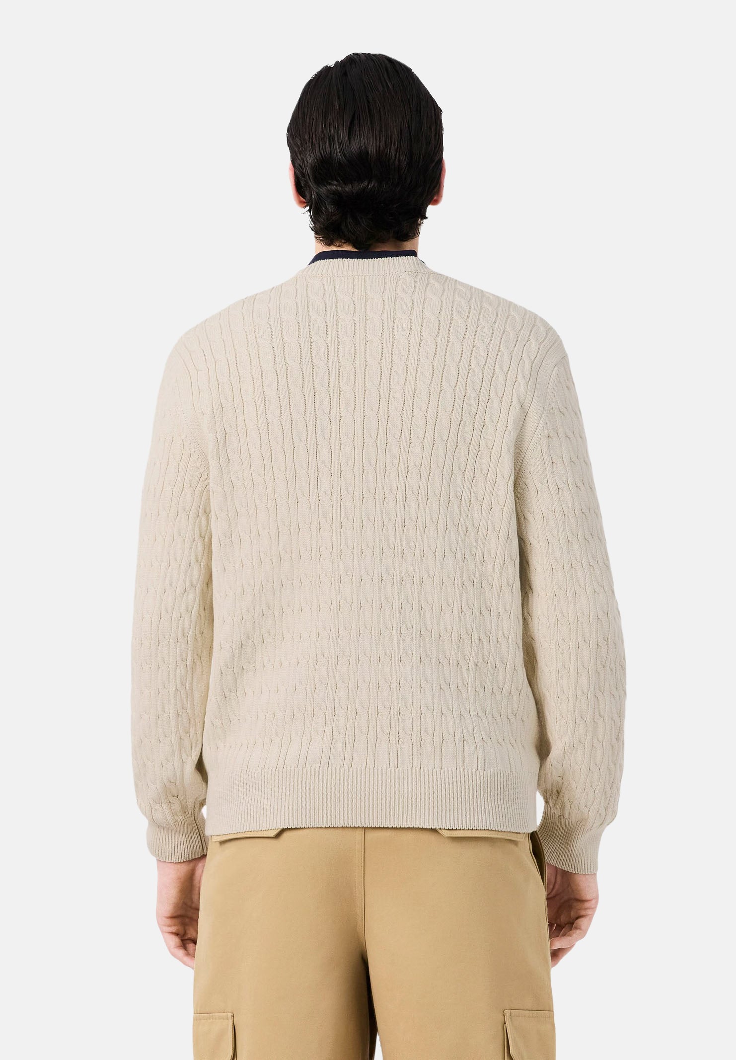 LACOSTE Maglia girocollo CREWNECK LOGO JUMPER panna per uomo  con grande lettera logo frontale. AH8590 UN5 LACOSTE 