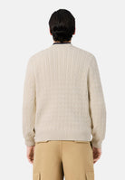 LACOSTE Maglia girocollo CREWNECK LOGO JUMPER panna per uomo  con grande lettera logo frontale. AH8590 UN5 LACOSTE 