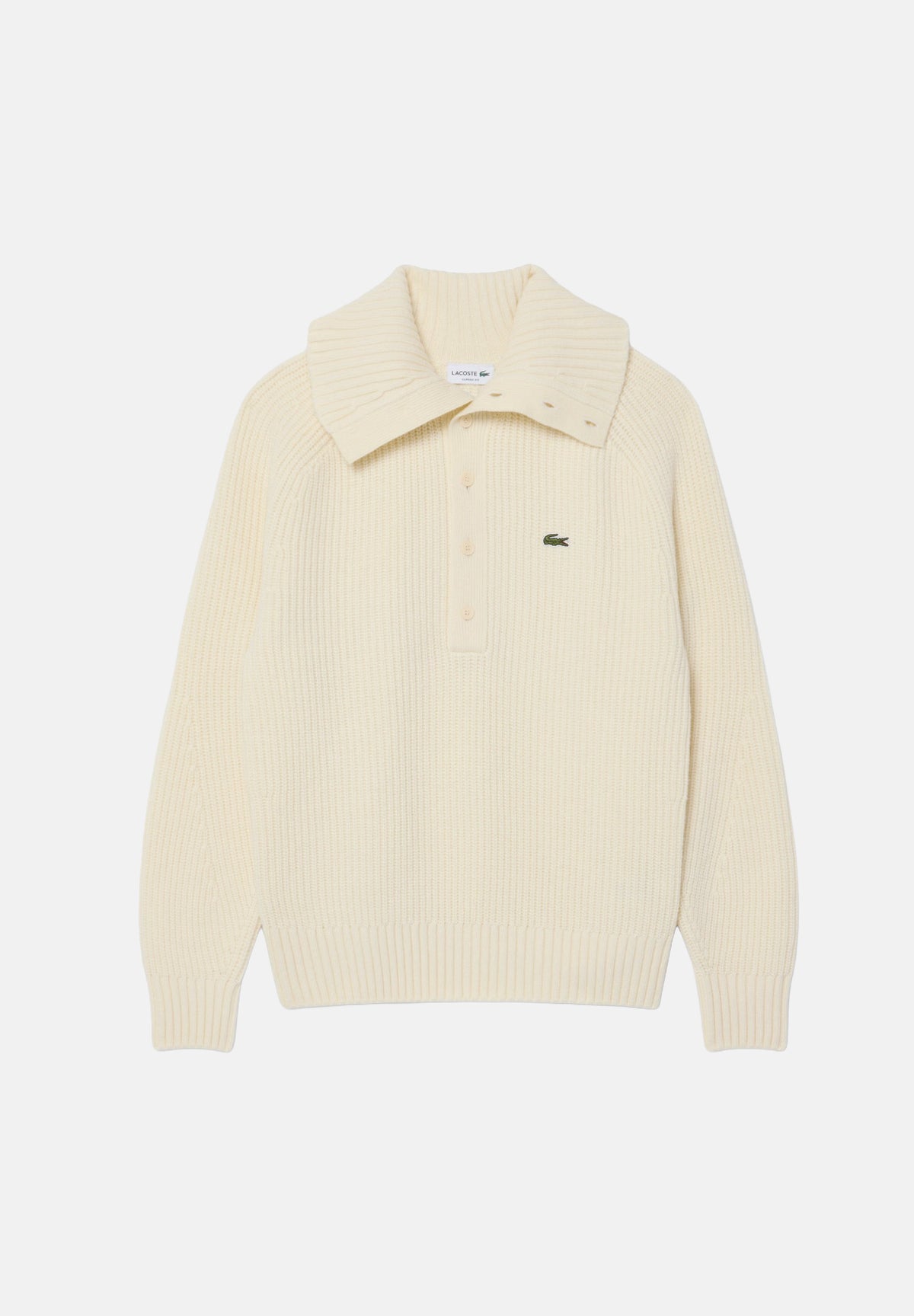 LACOSTE Polo manica lunga  ZIP COLLAR SWEATER panna per uomo e donna  con lavorazione a trecce AH8598 XFJ LACOSTE 