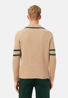 LACOSTE Maglione polo ARCHIVE EDITION  beige e verde da uomo a coste con righe a contrasto e abbottonatura.<BR/> AH9908 WAV LACOSTE 