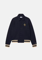 LACOSTE Bomber WOOL BLEND  blu d uomo con colletto camicia, bottoni automatici e dettagli a righe BH8614 MXQ LACOSTE 