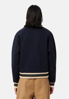 LACOSTE Bomber WOOL BLEND  blu d uomo con colletto camicia, bottoni automatici e dettagli a righe BH8614 MXQ LACOSTE 