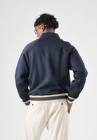 LACOSTE Bomber WOOL BLEND  blu da uomo con colletto camicia, bottoni automatici e dettagli a righe BH8614 MXQ LACOSTE 
