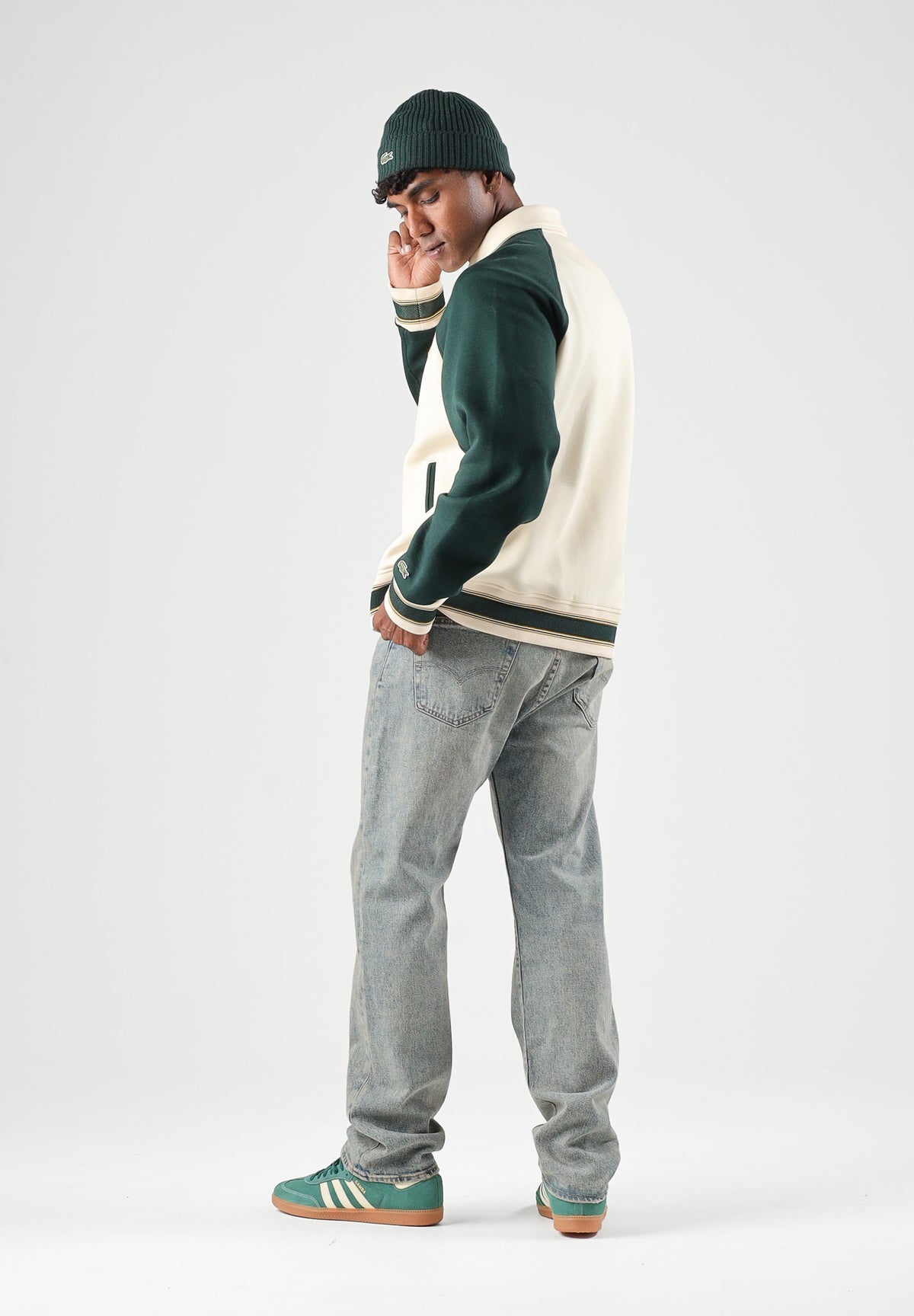 LACOSTE Felpa colletto polo WOOL BLEND  panna da uomo con bottoni automatici e dettagli a righe BH8614 ZDL LACOSTE 
